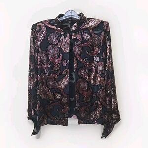 Studio 1 Wearable‎ Art Blouse 12 Velvet Burnout Velour Shirt Sheer Artsy Boho